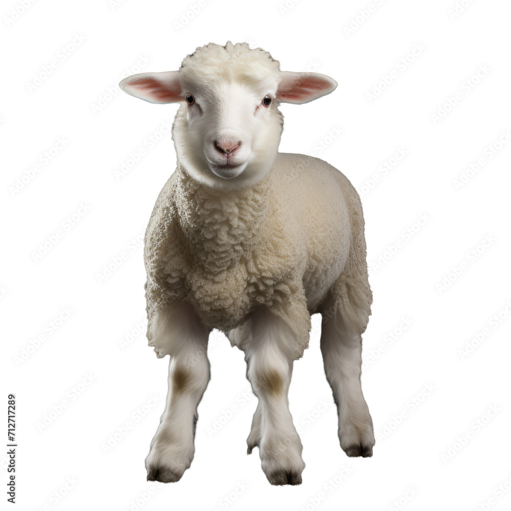 Full Body Charming White Sheep Isolated on Transparent Background - High-Quality Illustration