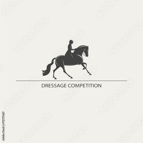 Equestrian dressage logo design, elegant stylized silhouette of a rider and a horse photo