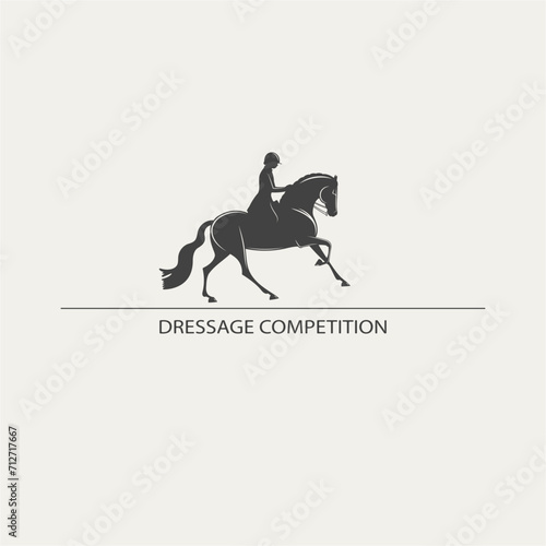 Equestrian dressage logo design, elegant stylized silhouette of a rider and a horse