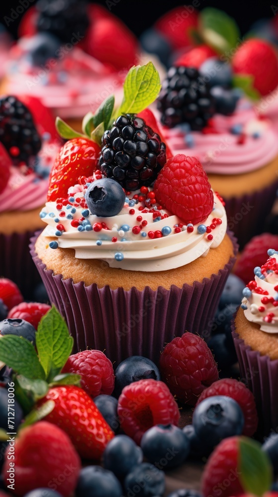 A Scrumptious Array of Fresh Berries and Cupcakes