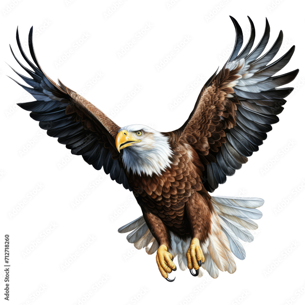 Fototapeta premium Majestic Flying American Eagle on Transparent Background - Realistic Illustration