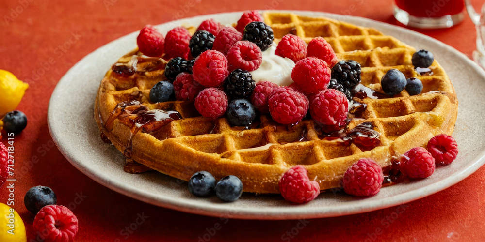 Belgian waffles with berries and syrup Belgian waffles with berries and syrup