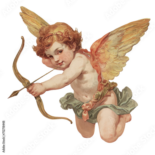 Vintage Cupid Illustration in Pastel Oil Paint Style with Transparent Background - PNG Format