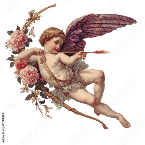 Antique Cupid Illustration in Pastel Oil Paint Style with Transparent Background - PNG Format