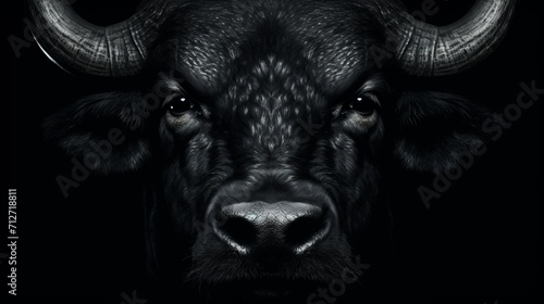 Majestic african buffalo portrait in natural wildlife habitat, wildlife photography