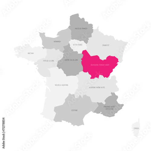 Bourgogne-Franche-Comte - map of administrative division, region, pink highlighted in map of France photo