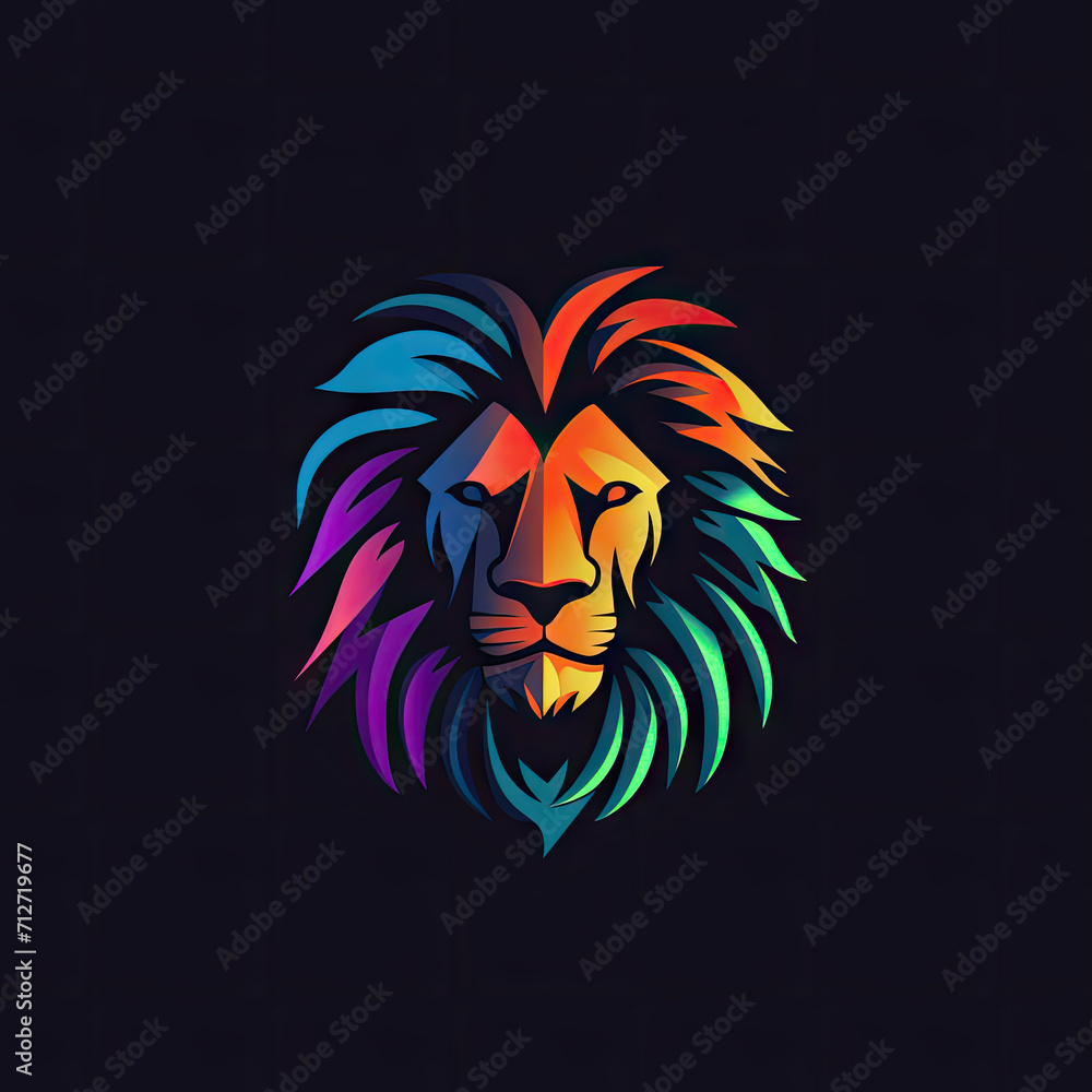 Minimalistic logo style colourful lion on clear black background Minimalistic logo style colourful lion on clear black background