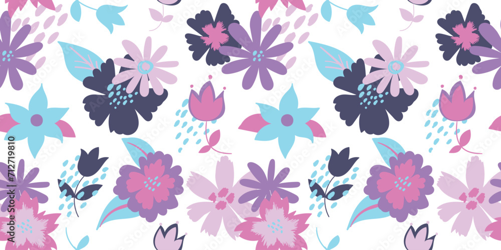 Colorful abstract flower seamless pattern illustration. Collage art style floral doodle background, vintage nature shapes wallpaper print. Colorful abstract flower seamless pattern illustration. Collage art style floral doodle background, vintage nature shapes wallpaper print.