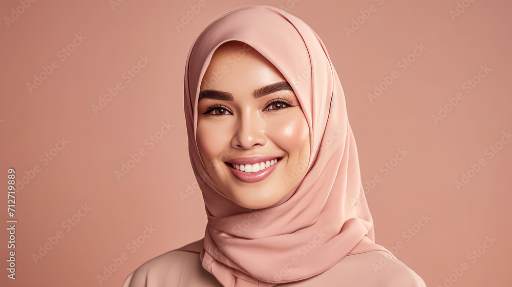 Asian girl graces a beige background with her enchanting smile. Asian girl graces a beige background with her enchanting smile.