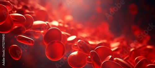 Red blood cells in blood stream macro shot using microscopic medical examination analysis photo