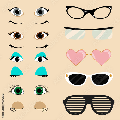 Set of eyes and glasses for characters
