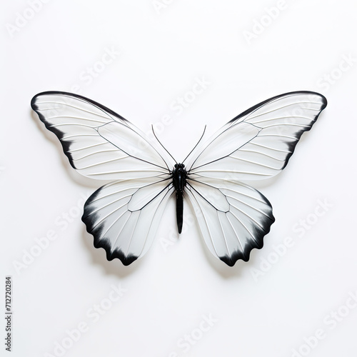Minimalistic logo style black and white butterfly on clear background