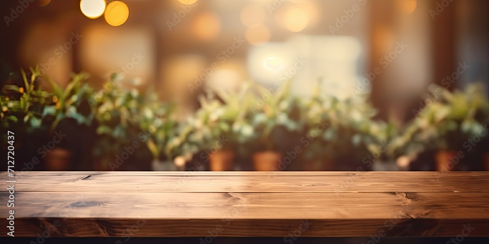 Wooden table without items, blurred cafe backdrop. Wooden table without items, blurred cafe backdrop.