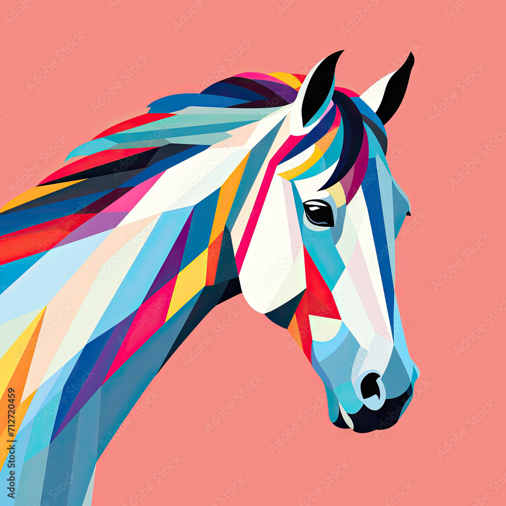 Colourful logo style horse on clear background
