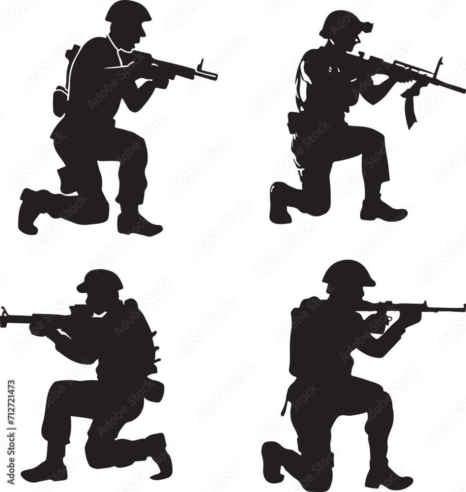 Soldier and army force silhouette collection for Veterans Day. Set of army soldier icons. Black soldiers silhouette isolated Soldier and army force silhouette collection for Veterans Day. Set of army soldier icons. Black soldiers silhouette isolated