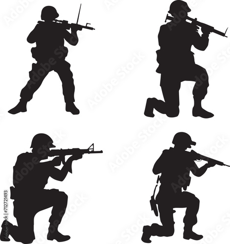 Soldier and army force silhouette collection for Veterans Day. Set of army soldier icons. Black soldiers silhouette isolated