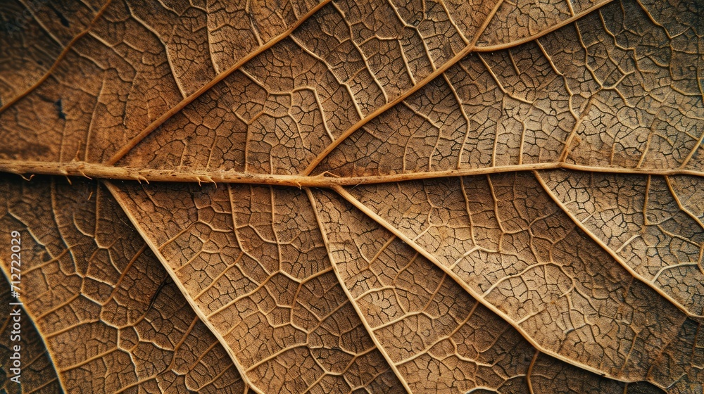 Close up of Fiber structure of dry leaves texture background. Cell patterns of Skeletons leaves, foliage branches, Leaf veins abstract of Autumn background for creative banner design or greeting card - obrazy, fototapety, plakaty 