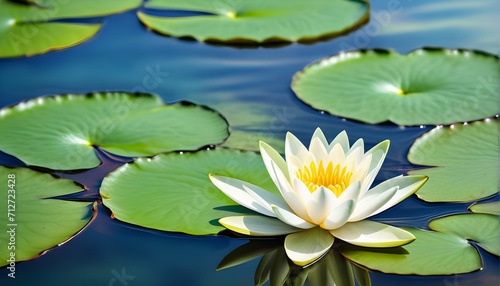 Beautiful white lotus flower with a green leaf blooming in the pond. 