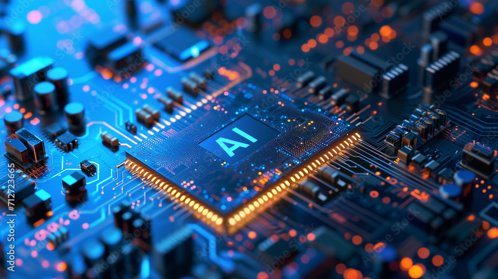 Artificial intelligence microchip with text on it Artificial intelligence microchip with text on it