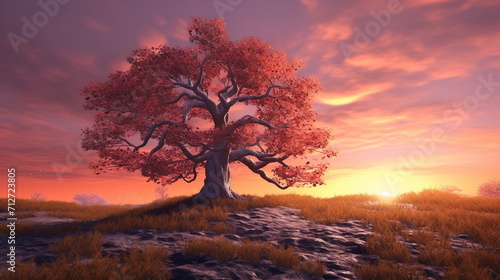 big tree at sunset