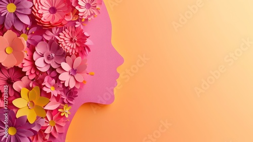8 March International Women's Day Illustration Concept. Paper Cutout Girl Face. Woman Head Illustration from Side View Happy Women's Day. Template for UI, Web, Banner, or Greeting Card. © Ibad