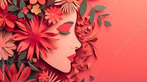 8 March International Women s Day Illustration Concept. Paper Cutout Girl Face. Woman Head Illustration from Side View Happy Women s Day. Template for UI  Web  Banner  or Greeting Card.
