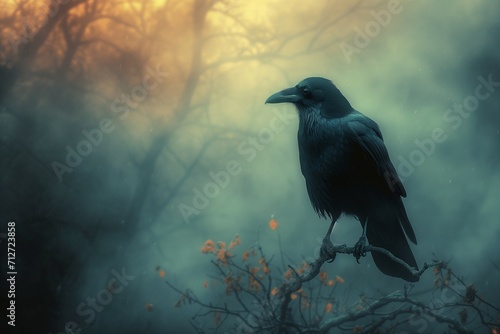 Enchanted Emissary: Mysterious Raven Portrait in the Forest
