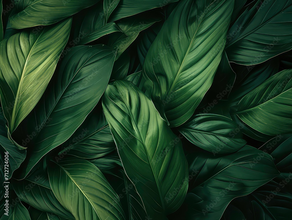 leaves of Spathiphyllum cannifolium, abstract green texture, nature background, tropical leaf leaves of Spathiphyllum cannifolium, abstract green texture, nature background, tropical leaf