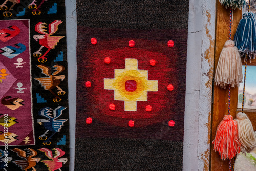 tela de alpaca bebe, tela peruana de cusco con simbolos de cosmovisión photo