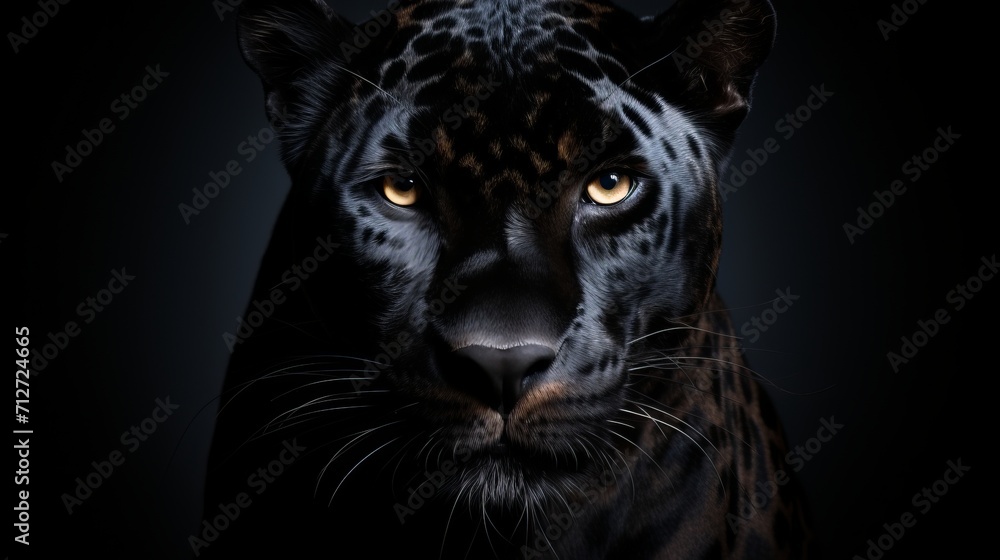 Close up of a majestic panther on a dark background, for a wildlife banner with space for text. Close up of a majestic panther on a dark background, for a wildlife banner with space for text.