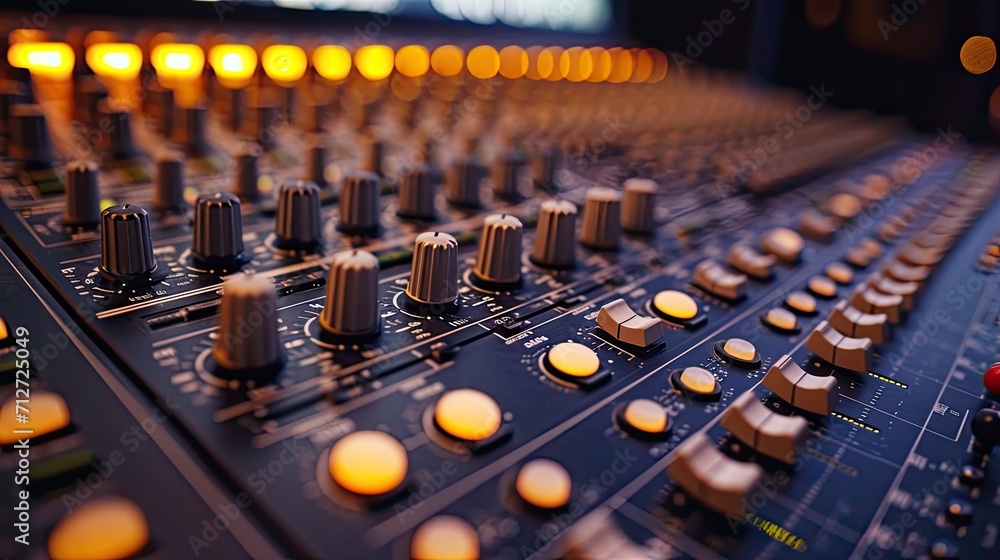 Sound mixer console, closeup to knobs. Sound mixer console, closeup to knobs.