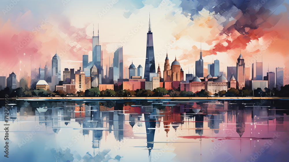 Obraz premium a watercolor big city skyline