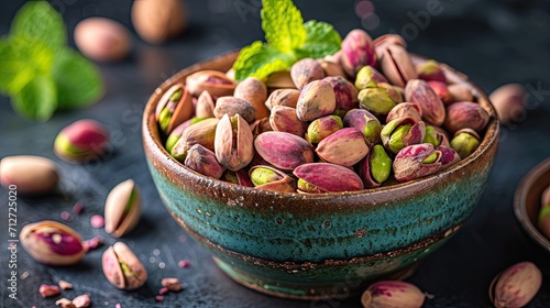 Iranian pistachios on a bowl, tasty and natural snack
