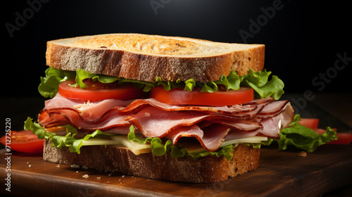 sandwich with pork ham on white background cutout , generate AI
