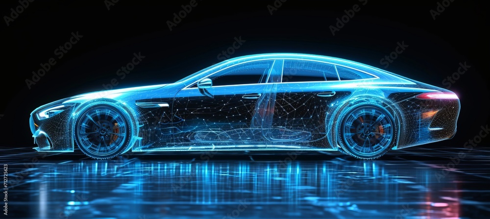 drawing of a modern car on a black background