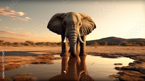 Elephant animal drinking water AI Generated pictures