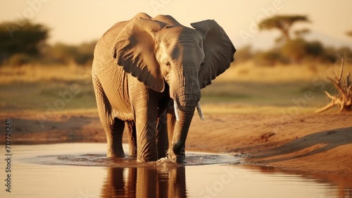 Elephant animal drinking water AI Generated pictures