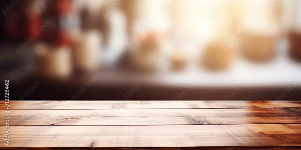 Empty kitchen table top with blurred background for your products or decoration. Empty kitchen table top with blurred background for your products or decoration.