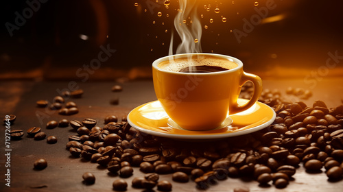 Tasse de café ou cappuccino. Boisson chaude, ambiance chaleureuse et relaxante. Arrière-plan pour conception et création graphique.