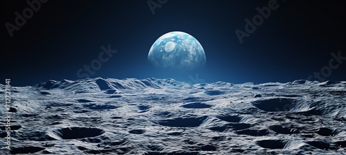 Stunning and mesmerizing panoramic view of the earth from the serene surface of the moon photo