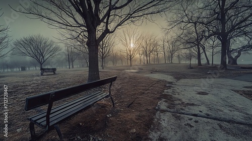 landscape of a foggy and cold winter day