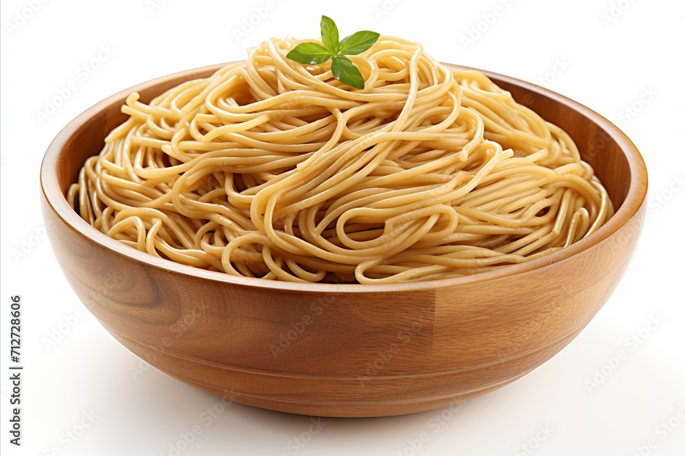 Delicious asian noodle soup with ramen in a bowl, top view, isolated on white background Delicious asian noodle soup with ramen in a bowl, top view, isolated on white background