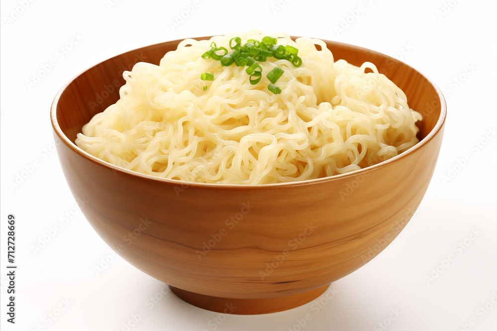 Top view of asian ramen noodle soup in bowl, isolated on white background for food photography Top view of asian ramen noodle soup in bowl, isolated on white background for food photography