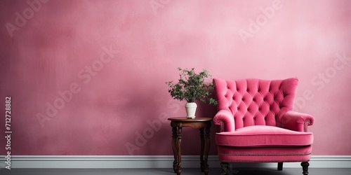Vintage room with classical-style pink armchair