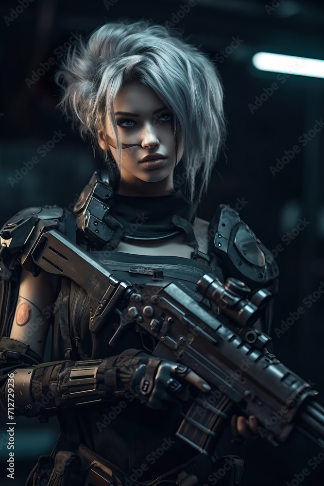 cyberpunk woman with gun