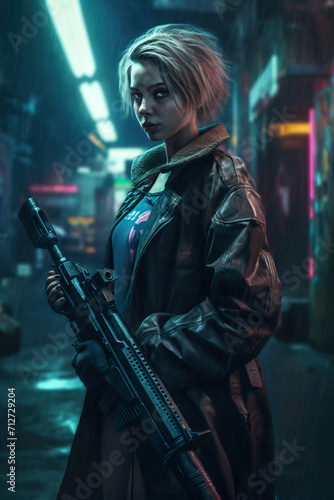 cyberpunk woman with gun