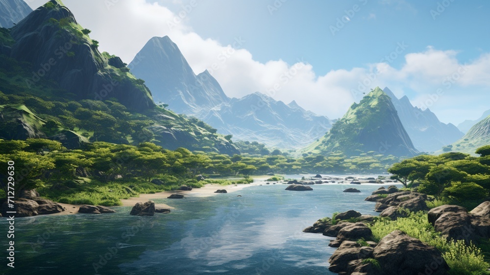 A rocky coastline with jagged cliffs rising from the sea, framed by towering mountains, creating a striking and untamed natural panorama -Generative Ai
