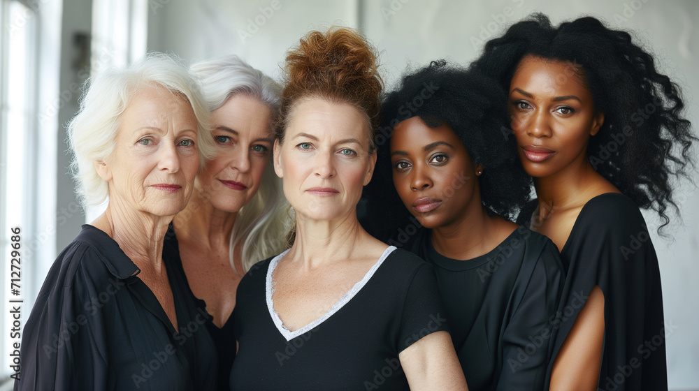 Confident women of different ages and backgrounds showing wonderful skin and health Confident women of different ages and backgrounds showing wonderful skin and health