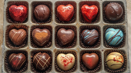 Elegant Assortment of Artisan Chocolates in a Heart-Themed Presentation
