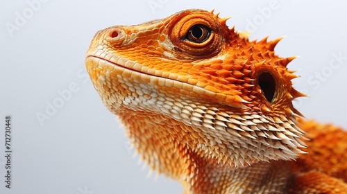 Close up portrait of a majestic bearded dragon isolated on a clean white background